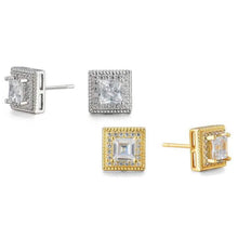 将图片加载到图库查看器,Cubic Zirconia Princess Cable Halo Stud Earrings