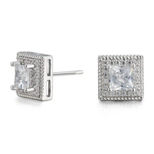 将图片加载到图库查看器,Cubic Zirconia Princess Cable Halo Stud Earrings