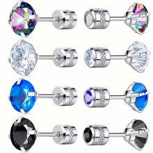 Load image into Gallery viewer, Cubic Zirconia Screw Back Stainless Steel Stud Earrings