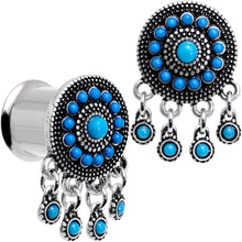 Load image into Gallery viewer, Southwest Blue Drum Dreamcatcher Dangle Double Flare Plug Set 6mm to 25mm