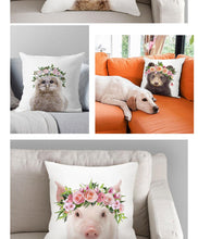 将图片加载到图库查看器,Cute Baby Animals Pattern Pillow Case Cotton Linen Cushion Cover for Home Sofa Pillow Covers, Cushion Covers Tiger Bunny Rabbit Horse Sheep Bear With Head Flowers Decorative Velvet Pillow Covers 45X45CM