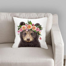 将图片加载到图库查看器,Cute Baby Animals Pattern Pillow Case Cotton Linen Cushion Cover for Home Sofa Pillow Covers, Cushion Covers Tiger Bunny Rabbit Horse Sheep Bear With Head Flowers Decorative Velvet Pillow Covers 45X45CM