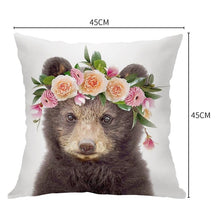 将图片加载到图库查看器,Cute Baby Animals Pattern Pillow Case Cotton Linen Cushion Cover for Home Sofa Pillow Covers, Cushion Covers Tiger Bunny Rabbit Horse Sheep Bear With Head Flowers Decorative Velvet Pillow Covers 45X45CM
