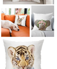 将图片加载到图库查看器,Cute Baby Animals Pattern Pillow Case Cotton Linen Cushion Cover for Home Sofa Pillow Covers, Cushion Covers Tiger Bunny Rabbit Horse Sheep Bear With Head Flowers Decorative Velvet Pillow Covers 45X45CM
