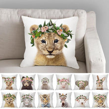 将图片加载到图库查看器,Cute Baby Animals Pattern Pillow Case Cotton Linen Cushion Cover for Home Sofa Pillow Covers, Cushion Covers Tiger Bunny Rabbit Horse Sheep Bear With Head Flowers Decorative Velvet Pillow Covers 45X45CM
