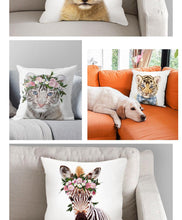 将图片加载到图库查看器,Cute Baby Animals Pattern Pillow Case Cotton Linen Cushion Cover for Home Sofa Pillow Covers, Cushion Covers Tiger Bunny Rabbit Horse Sheep Bear With Head Flowers Decorative Velvet Pillow Covers 45X45CM