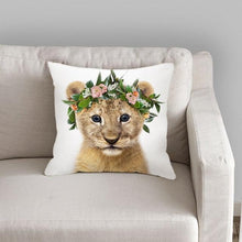 将图片加载到图库查看器,Cute Baby Animals Pattern Pillow Case Cotton Linen Cushion Cover for Home Sofa Pillow Covers, Cushion Covers Tiger Bunny Rabbit Horse Sheep Bear With Head Flowers Decorative Velvet Pillow Covers 45X45CM