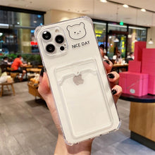 Load image into Gallery viewer, Cute Bear Cartoon Rabbit Shockproof Phone Case For iPhone 11 12 13 14 Pro Funny Soft Wallet Cover Cute Bear Design Soft Slim Card Slot Case Aesthetic Card Holder Case