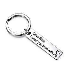 Load image into Gallery viewer, Cute Black Stainless Steel Charm Couple Drive Safe Keychain Gift for Boyfriend & Girlfriend