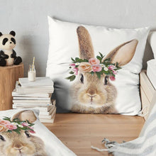 Load image into Gallery viewer, Cute Decorative Pillow Case Cover Grey Rabbit Isolated On A White Background Bunny Tail Back Soft Linen Pillow Case For Decorative Bedroom Case Cushion Covers Home Throw Pillows Flower Pillow Case Rabbit Sofa Animal Cushion Cover 45X45CM