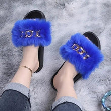 Load image into Gallery viewer, Cute Fluffy Ladies Indoor Warm Slippers Furry Luxury Flip Flops Women's Fashion Flat Soft Flip Flops
