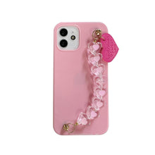 Load image into Gallery viewer, Cute Love Heart Strap Chain Wrist Band Phone Case Bracelet Love-Heart Chain Bracelet Strap Design with Shockproof Soft Back Cover Protective Bumper Case for Women Girls Candy Color Case for iPhone 13 12 11 Pro Soft Cover