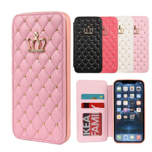 Load image into Gallery viewer, Cute Pink Wallet Flip Leather Phone Case For iPhone 14 13 12 Pro Max 11 Xr Xs X Cute Crown Cover For 7 8 Plus Card Shock Absorption Card Pocket Pocket Full Protection Horizontal Stand Function Leather Phone Case