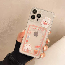 Load image into Gallery viewer, Cute Rabbit Cartoon Bear Clear Phone Case For iPhone 13 Pro Max 12 11 XS XR 7 8 14 Plus Card Holder Wallet Soft Shockproof Cover Cartoon Floral Design for Women