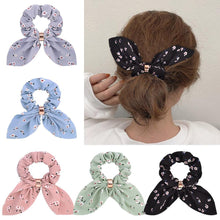 Load image into Gallery viewer, Cute Rabbit Ear Striped Metal Buckle Hair Scrunchies Elastic Hair Bands Ties Rope Bands Ponytail Bands Gorgeous Hair Accessories For Women