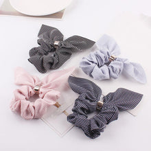 Load image into Gallery viewer, Cute Rabbit Ear Striped Metal Buckle Hair Scrunchies Elastic Hair Bands Ties Rope Bands Ponytail Bands Gorgeous Hair Accessories For Women
