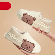 将图片加载到图库查看器,Cute Side Bear Waterproof Cotton Women Shoes Winter Warm Indoor Outdoor Wrapped Heel Slippers EVA Comfort Memory Foam Slippers Waterproof Non Skid Warm Washable Cotton Shoes Loafer Slippers