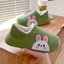 将图片加载到图库查看器,Cute Side Bear Waterproof Cotton Women Shoes Winter Warm Indoor Outdoor Wrapped Heel Slippers EVA Comfort Memory Foam Slippers Waterproof Non Skid Warm Washable Cotton Shoes Loafer Slippers