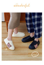将图片加载到图库查看器,Cute Side Bear Waterproof Cotton Women Shoes Winter Warm Indoor Outdoor Wrapped Heel Slippers EVA Comfort Memory Foam Slippers Waterproof Non Skid Warm Washable Cotton Shoes Loafer Slippers
