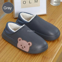 将图片加载到图库查看器,Cute Side Bear Waterproof Cotton Women Shoes Winter Warm Indoor Outdoor Wrapped Heel Slippers EVA Comfort Memory Foam Slippers Waterproof Non Skid Warm Washable Cotton Shoes Loafer Slippers