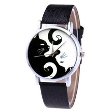 Load image into Gallery viewer, Cute White And Black Cats Couple Watches With PU Leather Strap And Round Dial Quartz Watches For Women Cat Dial With Stainless Steel Mesh Band Genuine Leather Strap Comfortable Ladies Wristwatch