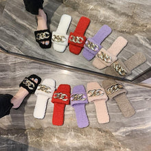 将图片加载到图库查看器,Cute Women Summer Slipper Square Toe Chain Slippers Slip On Flat Slide Sandals Beach Flip Flops Casual Shoe Sandals With Square Open Toe Slip On Comfy Slides Sandals Casual Shoes Summer Low Heeled