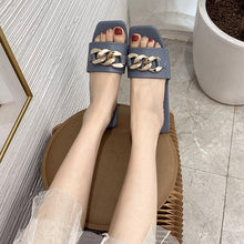 将图片加载到图库查看器,Cute Women Summer Slipper Square Toe Chain Slippers Slip On Flat Slide Sandals Beach Flip Flops Casual Shoe Sandals With Square Open Toe Slip On Comfy Slides Sandals Casual Shoes Summer Low Heeled