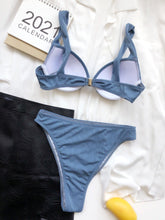 将图片加载到图库查看器,Cute Women Swimwear Pure Color Bikinis Swimsuit Women High Waist String Solid Color 2 Piece Bathing Suits Summer High Cut Push Up Bathing Suit High Waist Beach Wear Breathable Bikini