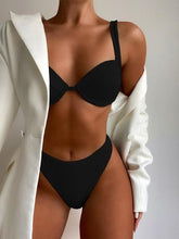 将图片加载到图库查看器,Cute Women Swimwear Pure Color Bikinis Swimsuit Women High Waist String Solid Color 2 Piece Bathing Suits Summer High Cut Push Up Bathing Suit High Waist Beach Wear Breathable Bikini