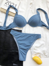 将图片加载到图库查看器,Cute Women Swimwear Pure Color Bikinis Swimsuit Women High Waist String Solid Color 2 Piece Bathing Suits Summer High Cut Push Up Bathing Suit High Waist Beach Wear Breathable Bikini