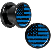 Load image into Gallery viewer, Blue American Flag Black Anodized Screw Fit Plug Set 00G