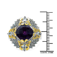 Load image into Gallery viewer, 3.91 Carat Genuine Amethyst, Blue Topaz & White Diamond .925 Sterling Silver Ring