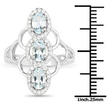 Load image into Gallery viewer, 1.54 Carat Genuine Aquamarine and White Zircon .925 Sterling Silver Ring