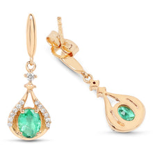 Load image into Gallery viewer, 0.70 Carat Genuine Zambian Emerald and White Diamond 14K Yellow Gold Earrings
