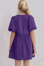 Load image into Gallery viewer, Elegant Ruched Puff Sleeve Mini Dress Vintage Bow Detail Cute Short Dress for Women