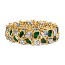 Load image into Gallery viewer, 18K Yellow Gold 3 1/4 Cttw Diamond and Green Enamel Gold Textured Bracelet (G-H Color, VS1-VS2 Clarity) - 7" Inches