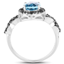 Load image into Gallery viewer, 2.92 Carat Genuine Blue Topaz, Black Diamond & White Diamond .925 Sterling Silver Ring