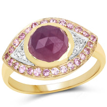 Load image into Gallery viewer, 14K Yellow Gold Plated 3.02 Carat Genuine Pink Sapphire and White Topaz .925 Sterling Silver Ring