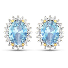 Load image into Gallery viewer, 2.36 Carat Genuine Aquamarine and White Diamond 14K Yellow Gold Earrings