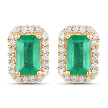 Load image into Gallery viewer, 0.91 Carat Genuine Zambian Emerald and White Diamond 14K Yellow Gold Earrings