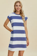 将图片加载到图库查看器,Full Size Striped Round Neck Cap Sleeve Mini Dress For Women – Striped Mini Dress, Full-Size Round Neck Dress, Comfortable Cap Sleeve Dress, Chic Striped Dress, Flattering Mini Dress, Casual Everyday Dress, Versatile Striped Dress
