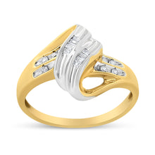 Load image into Gallery viewer, 10K Yellow and White Gold 1/10 Cttw Baguette and Round-Cut Diamond Bypass Ring (I2 Color, H-I Clarity) - Size 7