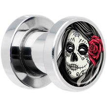 Load image into Gallery viewer, Katrina Sugar Skull with Rose Flower Steel Screw Fit Plug Set 2G