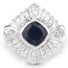 Load image into Gallery viewer, 3.06 Carat Glass Filled Sapphire and White Topaz .925 Sterling Silver Ring