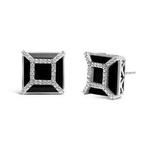 Load image into Gallery viewer, 14K White Gold 3/8ct Diamond with 11x11MM Black Onyx Stud Earrings (G-H Color, SI1-SI2 Clarity)
