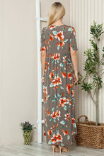 将图片加载到图库查看器,Floral Round Neck Short Sleeve Maxi Tee Dress – Casual and Comfortable Floral Maxi Dress with Relaxed Fit and Short Sleeves