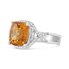 Load image into Gallery viewer, 14K White Gold 12mm Cushion Cut Yellow Citrine Gemstone and 1/3 Cttw Round Pave-Set Diamond Ring - (H-I Color, VS1-VS2 Clarity)- Size 6.5