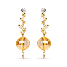 Load image into Gallery viewer, 18K Yellow Gold 2/3 Cttw Round Bezel Diamond and 25mm Ball Shaped Yellow Citrine Gemstone Dangle Stud Earring (Brown and G-H Color, SI1-SI2 Clarity)