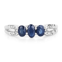 将图片加载到图库查看器,0.73 Carat Genuine Blue Sapphire and White Diamond 14K White Gold Ring