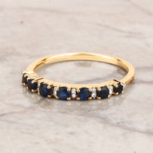 Load image into Gallery viewer, 0.43 Carat Genuine Blue Sapphire and White Diamond 14K Yellow Gold Ring